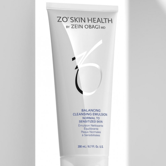 ZO Skin Health Balancing Cleansing Emulsion tube for normal to sensitized skin in minimalist lighting