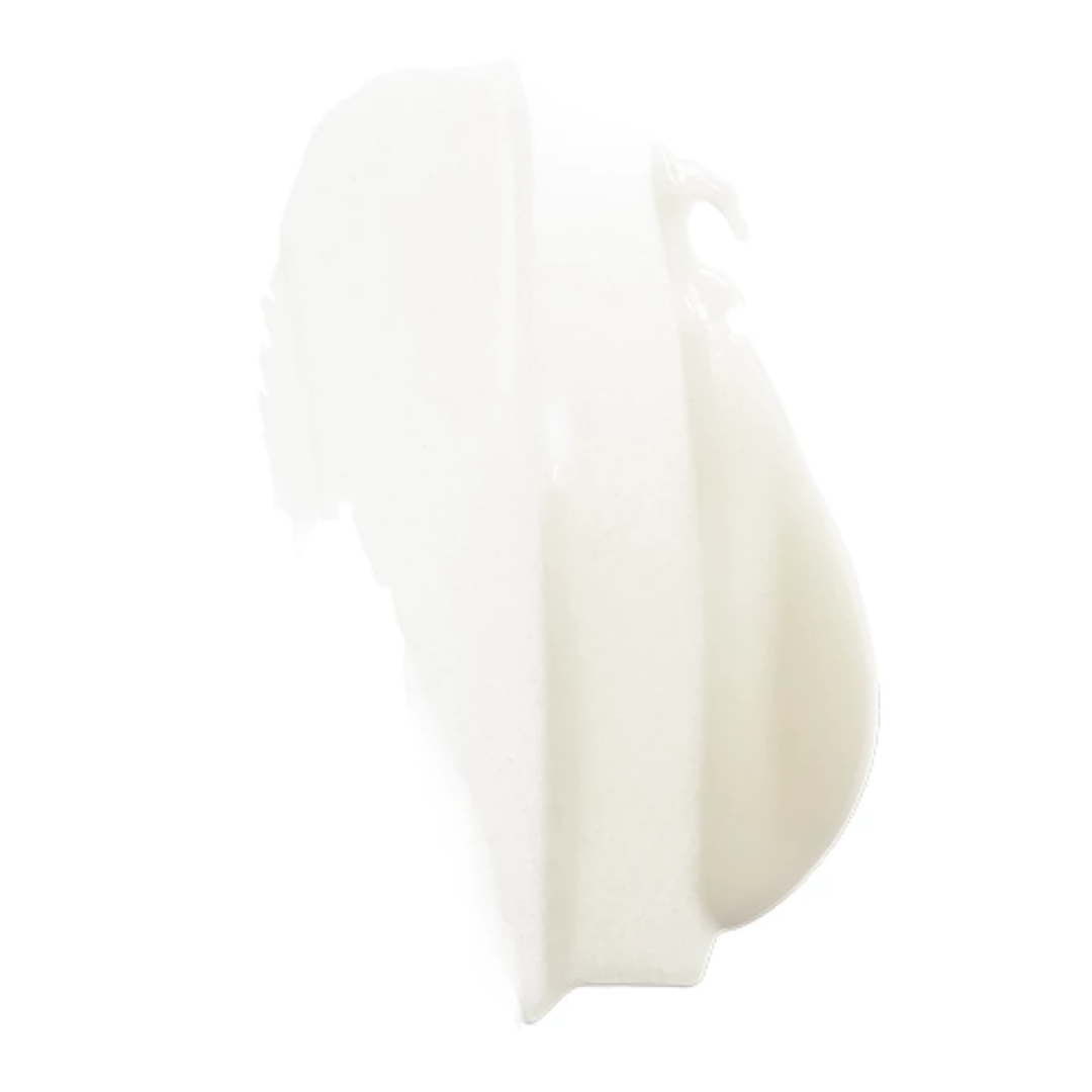 Close-up of white vitamin C self-activating cream texture smudge on white background