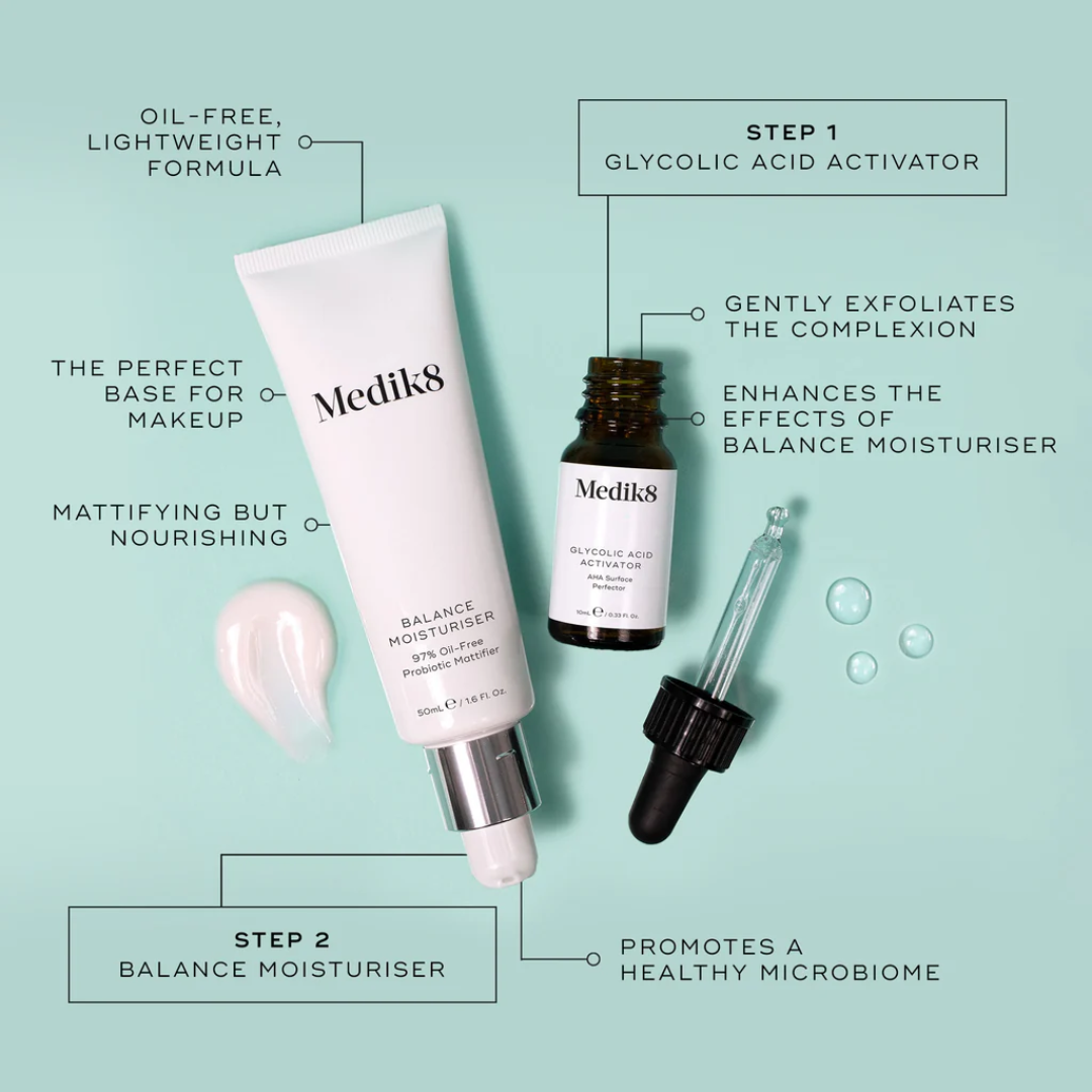 Medik8 Balance Moisturiser with Glycolic Acid Activator 50ml + 10ml - Ozmedica