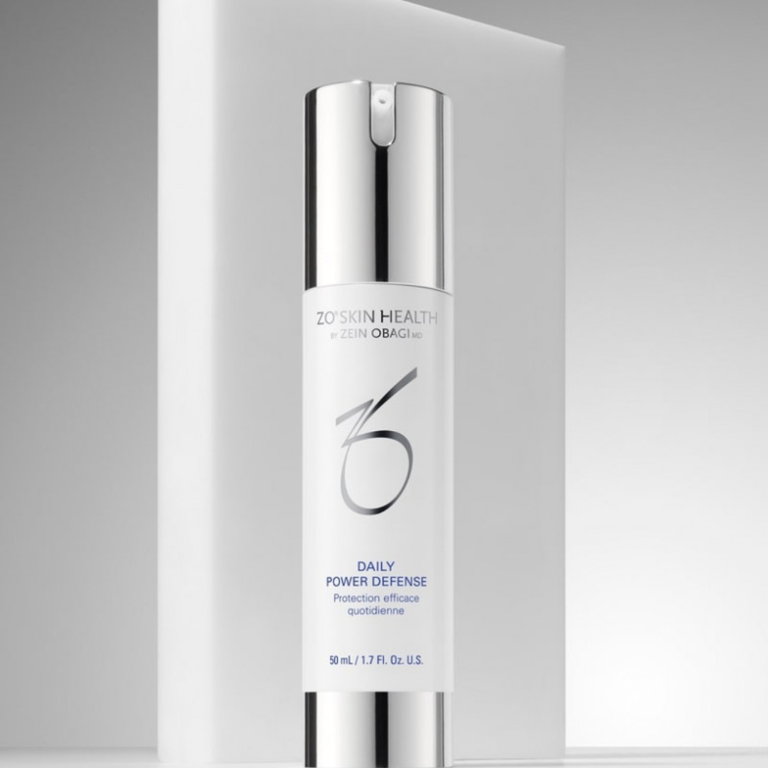 ZO Skin Health Daily Power Defense skincare product bottle with silver cap on white background