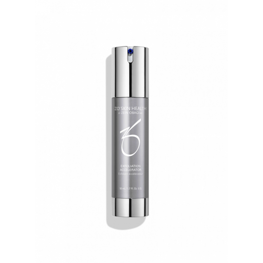 ZO Skin Health Exfoliation Accelerator skincare serum bottle with silver and gray design