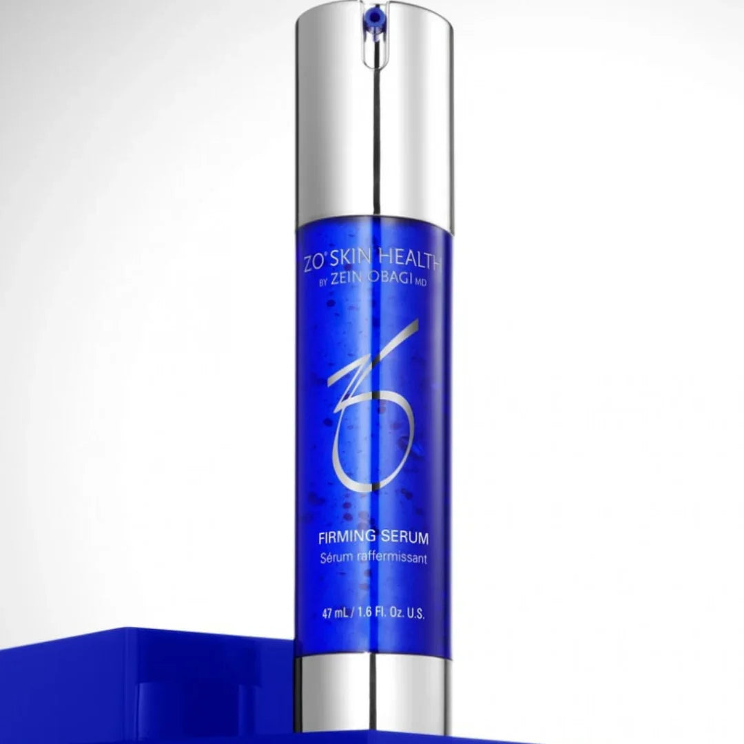 ZO Skin Health Firming Serum in blue and silver bottle for skin tightening and rejuvenation