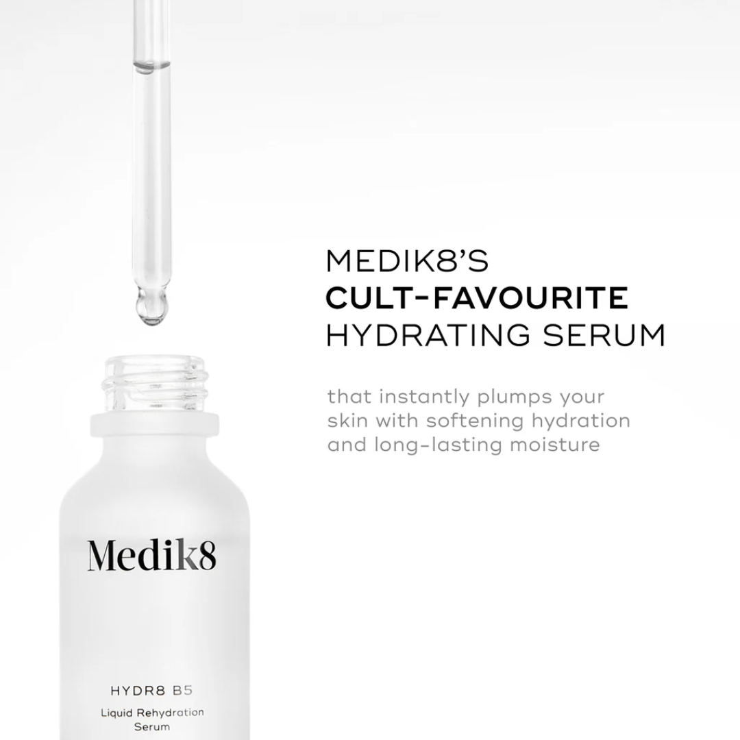 Medik8 HYDR8 B5 hydrating serum bottle with dropper, liquid skincare product