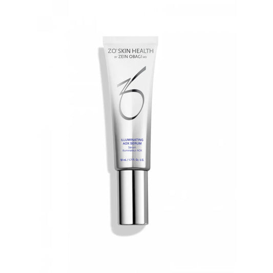 ZO Skin Health Illuminating AOX Serum tube with silver cap on white background