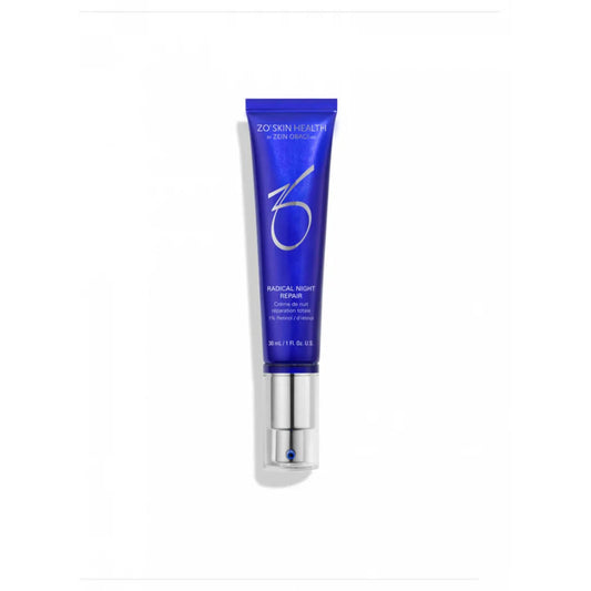 ZO Skin Health Radical Night Repair cream tube with 1% retinol in blue packaging