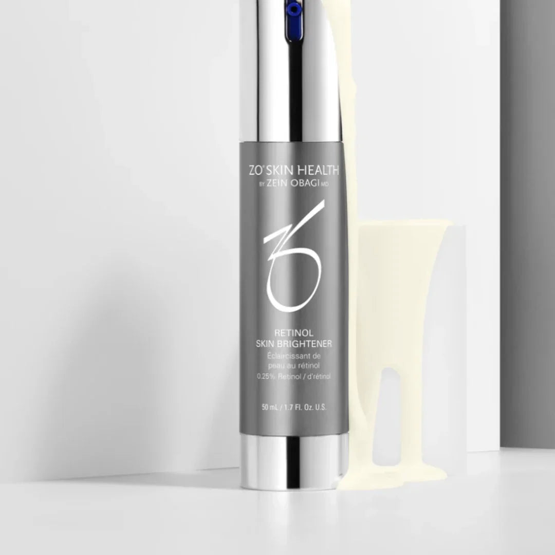 ZO Skin Health Retinol Skin Brightener 0.25% bottle with cream dripping on white surface