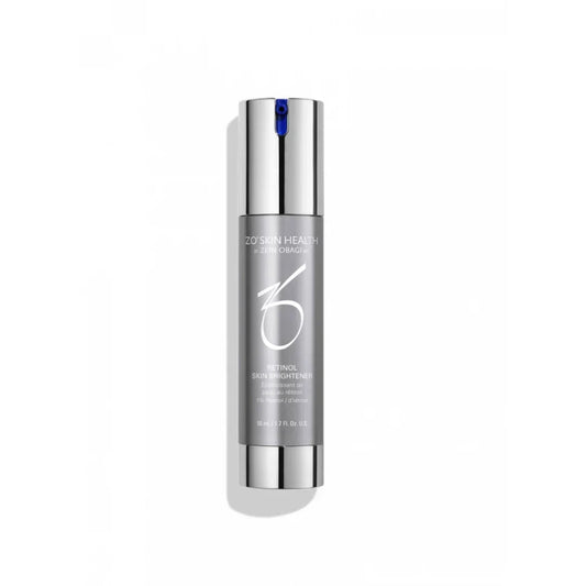 ZO Skin Health Retinol Skin Brightener bottle with silver and blue pump on white background