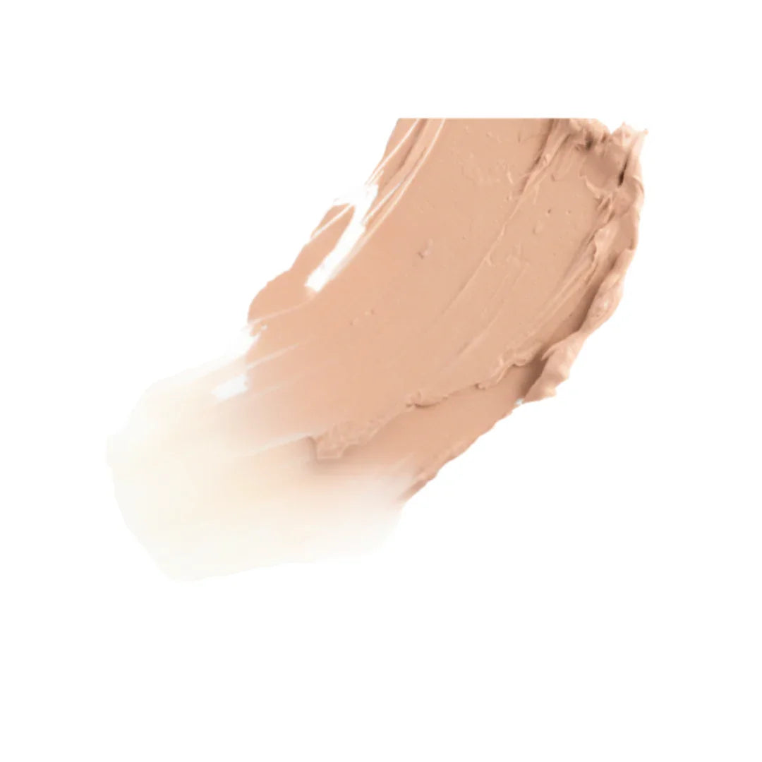 Smooth beige skin primer or foundation makeup swatch on white background
