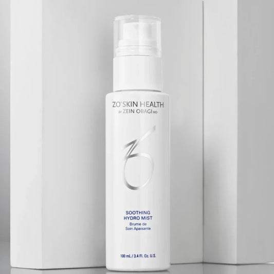 ZO Skin Health Soothing Hydro Mist bottle with white packaging in minimalistic setting