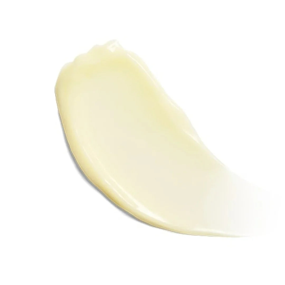 Smooth beige cream swatch on white background, skincare texture for wrinkle repair